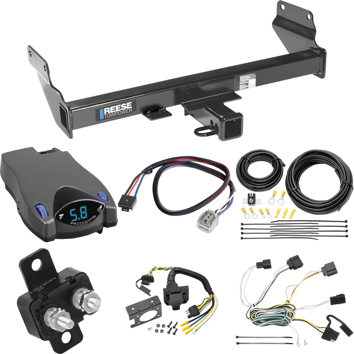 Fits 2011-2013 Jeep Grand Cherokee Trailer Hitch Tow PKG w/ Tekonsha Prodigy P2 Brake Control + Plug & Play BC Adapter + 7-Way RV Wiring (For w/OEM Tow Hook Models) By Reese Towpower