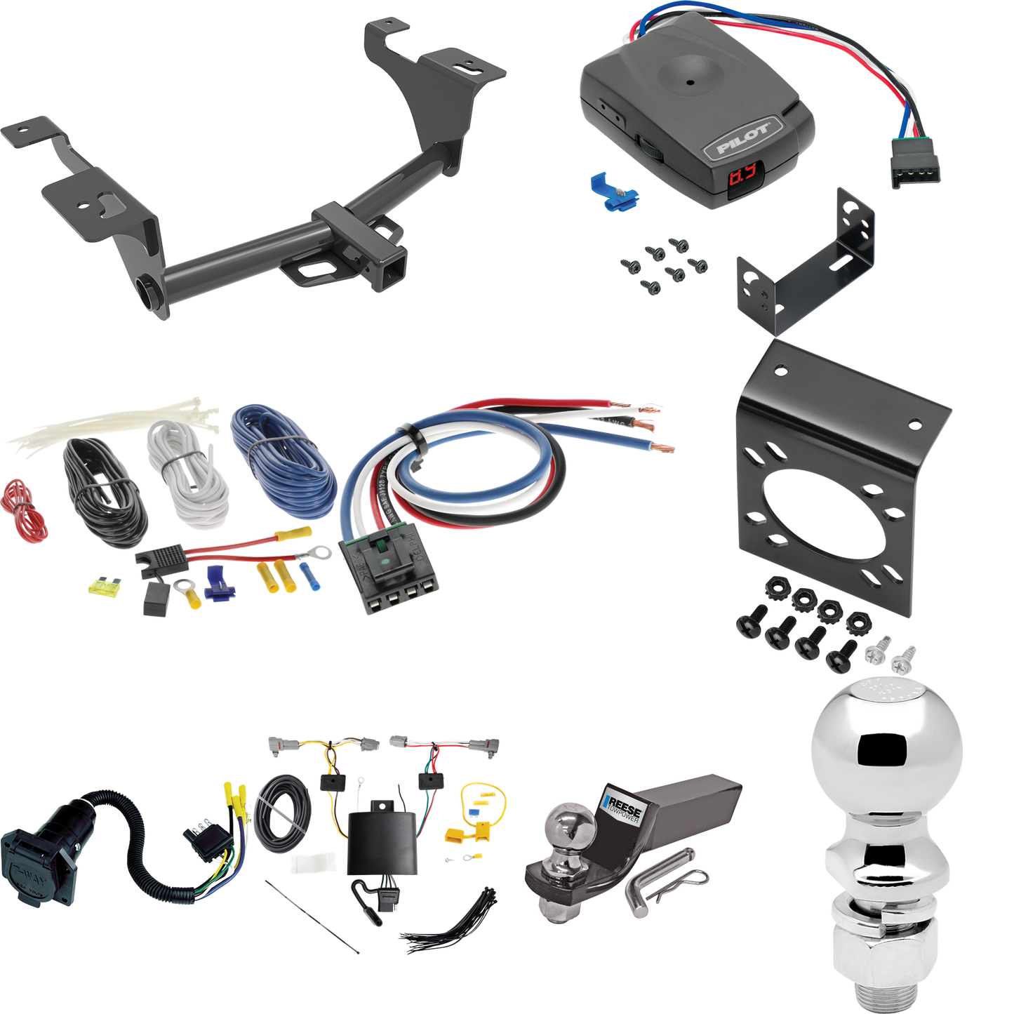 Fits 2020-2022 Subaru Legacy Trailer Hitch Tow PKG w/ Pro Series Pilot Brake Control + Generic BC Wiring Adapter + 7-Way RV Wiring + 2" & 2-5/16" Ball & Drop Mount (For Sedan Models) By Draw-Tite