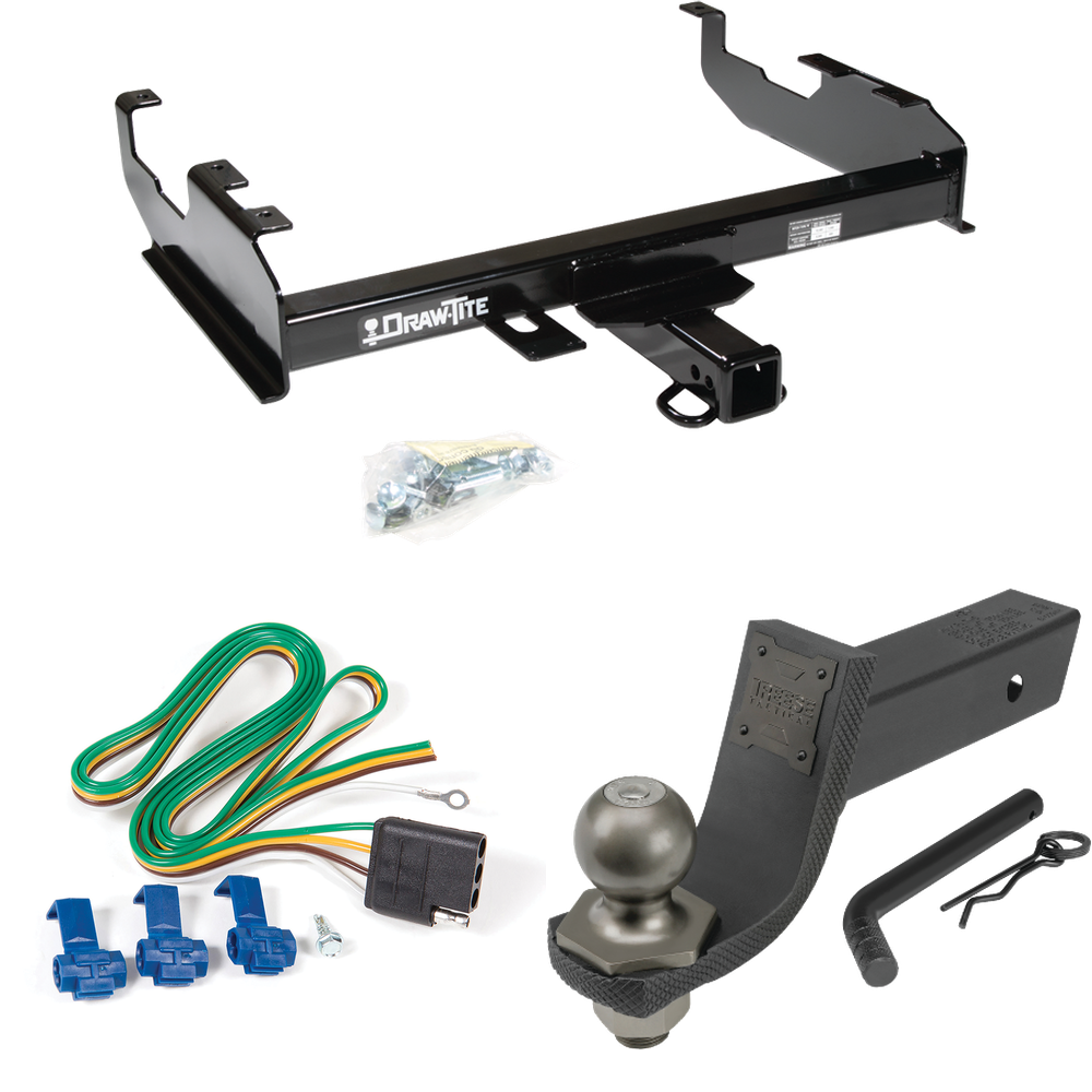 Fits 1963-1972 Chevrolet K10 Trailer Hitch Tow PKG w/ 4-Flat Wiring + Interlock Tactical Starter Kit w/ 3-1/4" Drop & 2" Ball (For w/8' Bed Models) By Draw-Tite