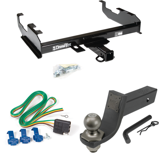 Fits 1963-1972 Chevrolet K10 Trailer Hitch Tow PKG w/ 4-Flat Wiring + Interlock Tactical Starter Kit w/ 3-1/4" Drop & 2" Ball (For w/8' Bed Models) By Draw-Tite