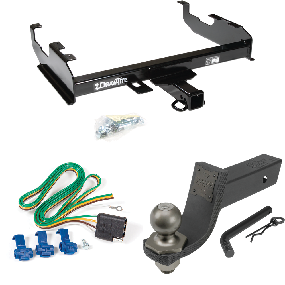 Fits 1963-1966 GMC 3000 Trailer Hitch Tow PKG w/ 4-Flat Wiring + Interlock Tactical Starter Kit w/ 3-1/4" Drop & 2" Ball (For w/8' Bed Models) By Draw-Tite