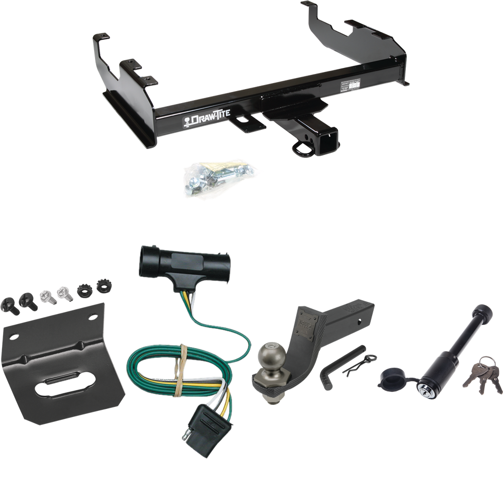 Fits 1975-1978 GMC C15 Trailer Hitch Tow PKG w/ 4-Flat Wiring + Interlock Tactical Starter Kit w/ 3-1/4" Drop & 2" Ball + Tactical Dogbone Lock + Wiring Bracket (For w/8' Bed Models) By Draw-Tite