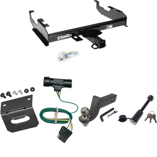 Fits 1975-1978 GMC C15 Trailer Hitch Tow PKG w/ 4-Flat Wiring + Interlock Tactical Starter Kit w/ 3-1/4" Drop & 2" Ball + Tactical Dogbone Lock + Wiring Bracket (For w/8' Bed Models) By Draw-Tite