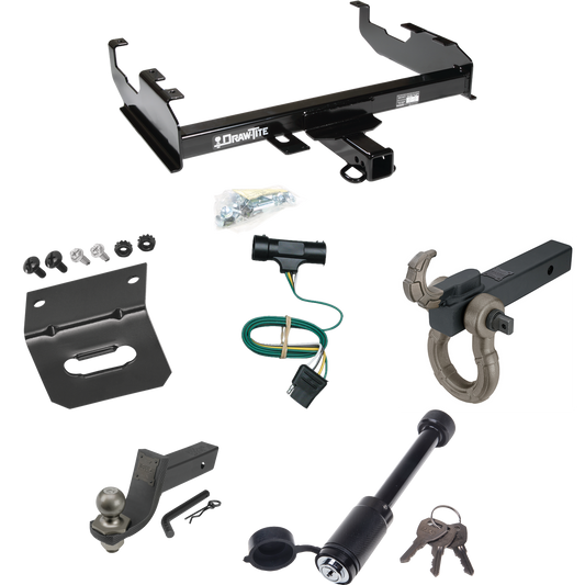 Fits 1973-1974 Chevrolet K30 Trailer Hitch Tow PKG w/ 4-Flat Wiring + Interlock Tactical Starter Kit w/ 3-1/4" Drop & 2" Ball + Tactical Hook & Shackle Mount + Tactical Dogbone Lock + Wiring Bracket (For w/8' Bed Models) By Draw-Tite