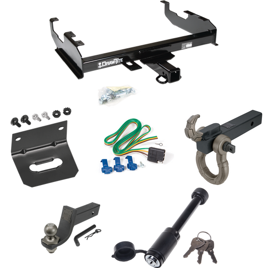 Fits 1985-1986 Chevrolet K30 Trailer Hitch Tow PKG w/ 4-Flat Wiring + Interlock Tactical Starter Kit w/ 3-1/4" Drop & 2" Ball + Tactical Hook & Shackle Mount + Tactical Dogbone Lock + Wiring Bracket (For w/8' Bed Models) By Draw-Tite