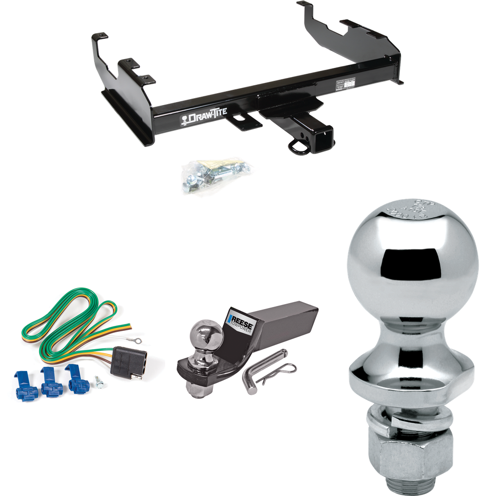 Fits 1963-1965 GMC 1500 Series Trailer Hitch Tow PKG w/ 4-Flat Wiring + Starter Kit Ball Mount w/ 2" Drop & 2" Ball + 1-7/8" Ball (For w/8' Bed Models) By Draw-Tite