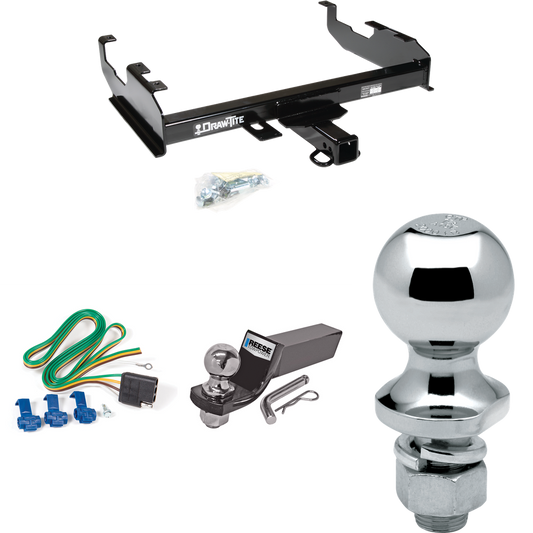 Fits 1963-1965 GMC 1500 Series Trailer Hitch Tow PKG w/ 4-Flat Wiring + Starter Kit Ball Mount w/ 2" Drop & 2" Ball + 1-7/8" Ball (For w/8' Bed Models) By Draw-Tite