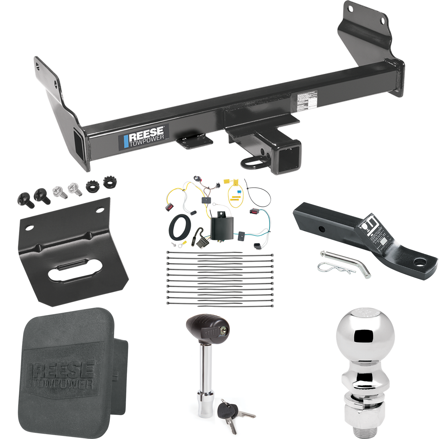 Fits 2021-2021 Jeep Grand Cherokee Trailer Hitch Tow PKG w/ 4-Flat Wiring + Ball Mount w/ 2" Drop + 2-5/16" Ball + Wiring Bracket + Hitch Lock + Hitch Cover (Excludes: w/OEM Tow Hook or ECODiesel Engine Models) By Reese Towpower