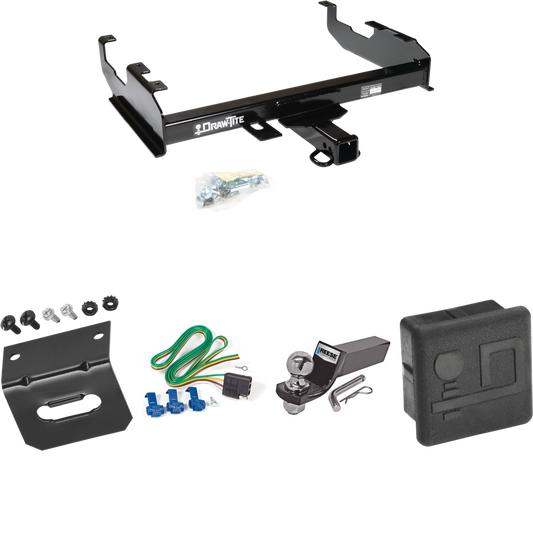 Fits 1971-1973 International 1310 Trailer Hitch Tow PKG w/ 4-Flat Wiring + Starter Kit Ball Mount w/ 2" Drop & 2" Ball + Wiring Bracket + Hitch Cover By Draw-Tite