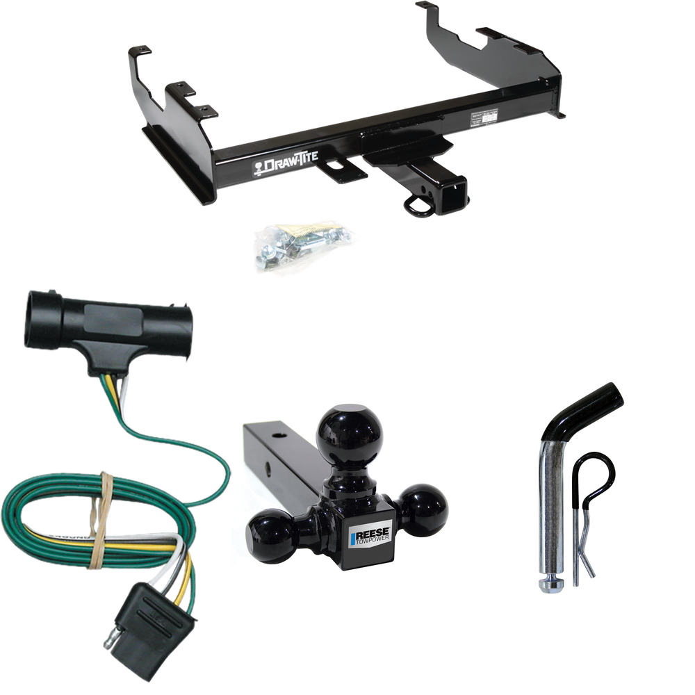 Fits 1977-1978 GMC K35 Trailer Hitch Tow PKG w/ 4-Flat Wiring + Triple Ball Ball Mount 1-7/8" & 2" & 2-5/16" Trailer Balls + Pin/Clip (For w/8' Bed Models) By Draw-Tite