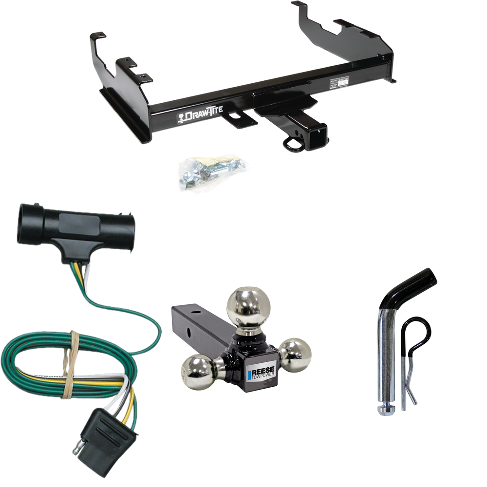 Se adapta al paquete de remolque con enganche para remolque GMC C2500 1979-1984 con 4 cables planos + soporte de bola triple de 1-7/8", 2" y 2-5/16" + pasador/clip (para cama de 8') Modelos) Por Draw-Tite