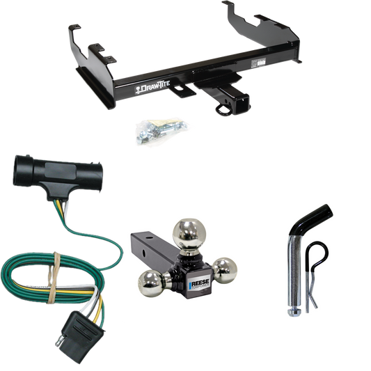 Se adapta al paquete de remolque con enganche para remolque GMC C2500 1979-1984 con 4 cables planos + soporte de bola triple de 1-7/8", 2" y 2-5/16" + pasador/clip (para cama de 8') Modelos) Por Draw-Tite