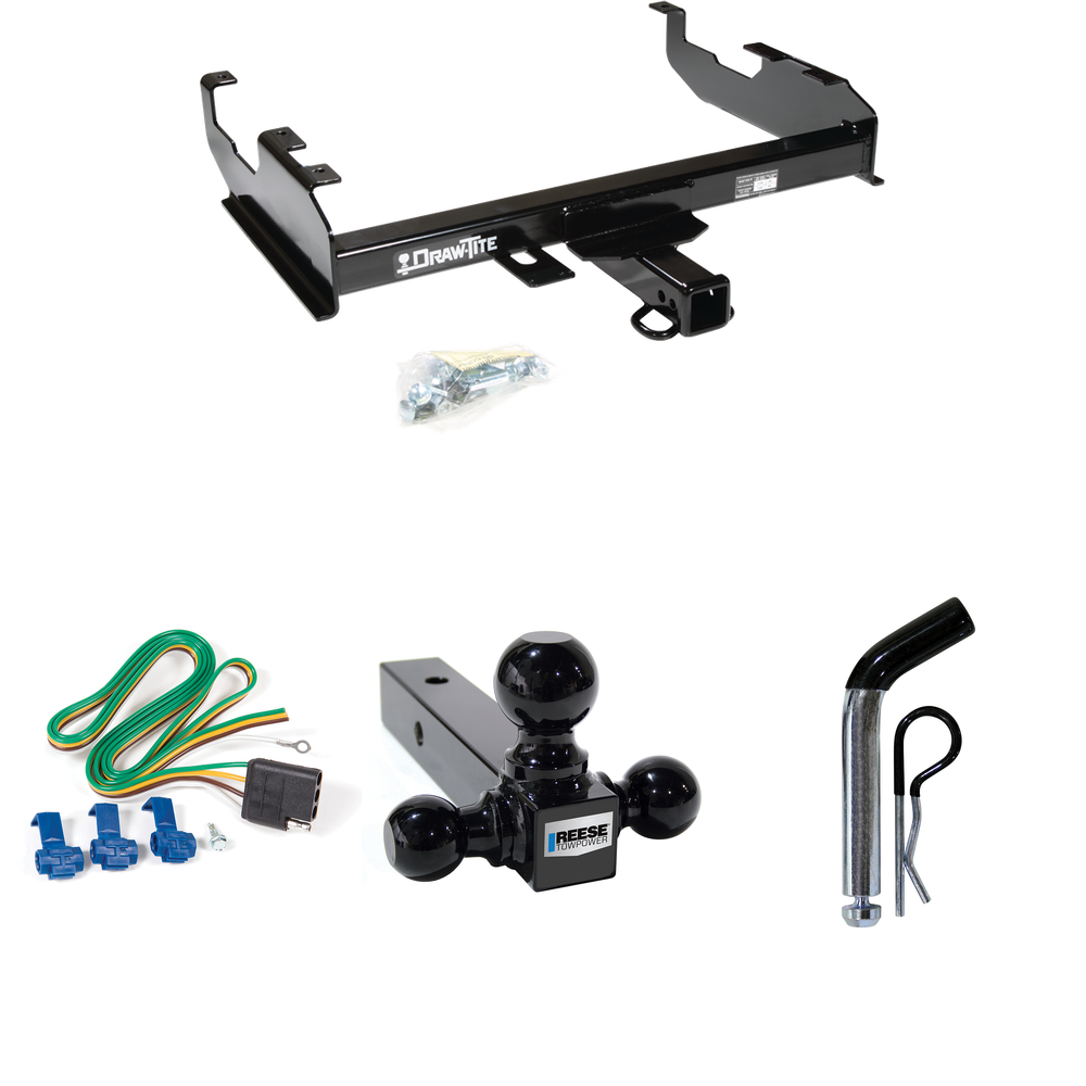 Fits 1963-1972 Ford F-100 Trailer Hitch Tow PKG w/ 4-Flat Wiring + Triple Ball Ball Mount 1-7/8" & 2" & 2-5/16" Trailer Balls + Pin/Clip By Draw-Tite