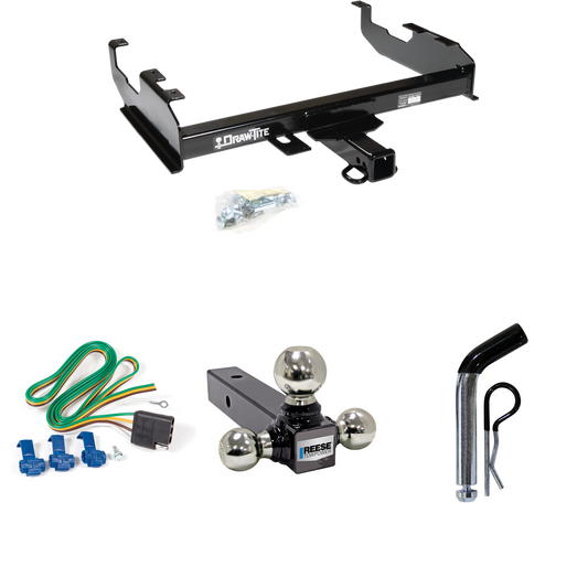Fits 1963-1965 GMC 1000 Series Trailer Hitch Tow PKG w/ 4-Flat Wiring + Triple Ball Ball Mount 1-7/8" & 2" & 2-5/16" Trailer Balls + Pin/Clip (For w/8' Bed Models) By Draw-Tite