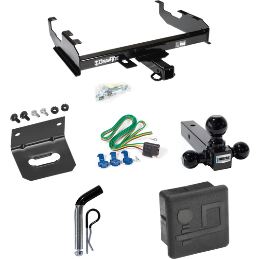 Fits 1971-1973 International 1210 Trailer Hitch Tow PKG w/ 4-Flat Wiring + Triple Ball Ball Mount 1-7/8" & 2" & 2-5/16" Trailer Balls + Pin/Clip + Wiring Bracket + Hitch Cover By Draw-Tite