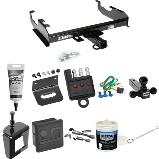 Fits 1985-1986 GMC K3500 Trailer Hitch Tow PKG w/ 4-Flat Wiring + Triple Ball Ball Mount 1-7/8" & 2" & 2-5/16" Trailer Balls + Wiring Bracket + Hitch Cover + Dual Hitch & Coupler Locks + Wiring Tester + Ball Lube + Electric Grease + Ball Wrench + Ant