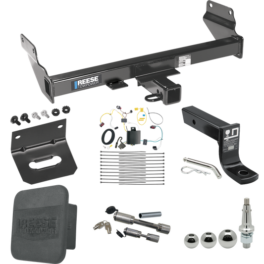 Fits 2021-2021 Jeep Grand Cherokee Trailer Hitch Tow PKG w/ 4-Flat Wiring + Ball Mount w/ 4" Drop + Interchangeable Ball 1-7/8" & 2" & 2-5/16" + Wiring Bracket + Dual Hitch & Coupler Locks + Hitch Cover (For w/OEM Tow Hook, Except w/ECODiesel Engine