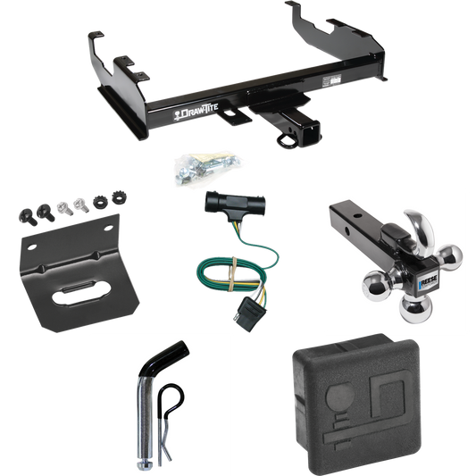 Fits 1967-1978 GMC C25 Trailer Hitch Tow PKG w/ 4-Flat Wiring + Triple Ball Ball Mount 1-7/8" & 2" & 2-5/16" Trailer Balls w/ Tow Hook + Pin/Clip + Wiring Bracket + Hitch Cover (For w/8' Bed Models) By Draw-Tite