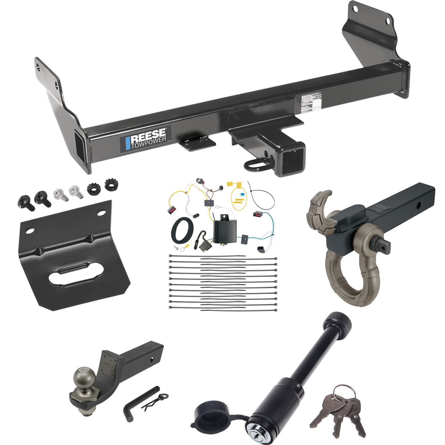 Fits 2021-2021 Jeep Grand Cherokee Trailer Hitch Tow PKG w/ 4-Flat Wiring + Interlock Tactical Starter Kit w/ 2" Drop & 2" Ball + Tactical Hook & Shackle Mount + Tactical Dogbone Lock + Wiring Bracket (For w/OEM Tow Hook, Except w/ECODiesel Engine Mo