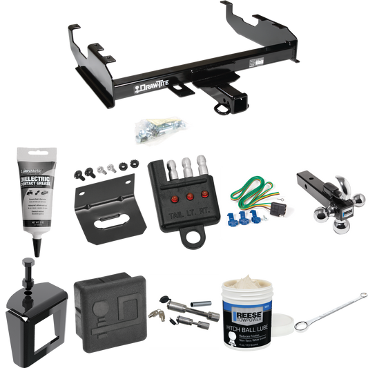 Fits 1971-1973 International 1110 Trailer Hitch Tow PKG w/ 4-Flat Wiring + Triple Ball Ball Mount 1-7/8" & 2" & 2-5/16" Trailer Balls w/ Tow Hook + Wiring Bracket + Hitch Cover + Dual Hitch & Coupler Locks + Wiring Tester + Ball Lube + Electric Greas