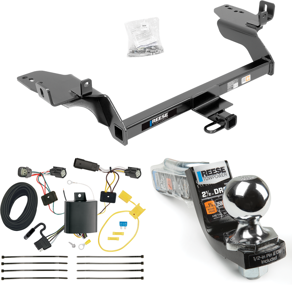 Fits 2017-2018 Ford Escape Trailer Hitch Tow PKG w/ 4-Flat Wiring Harness + Interlock Starter Kit w/ 2" Ball 2-1/2" Drop 2" Rise By Reese Towpower