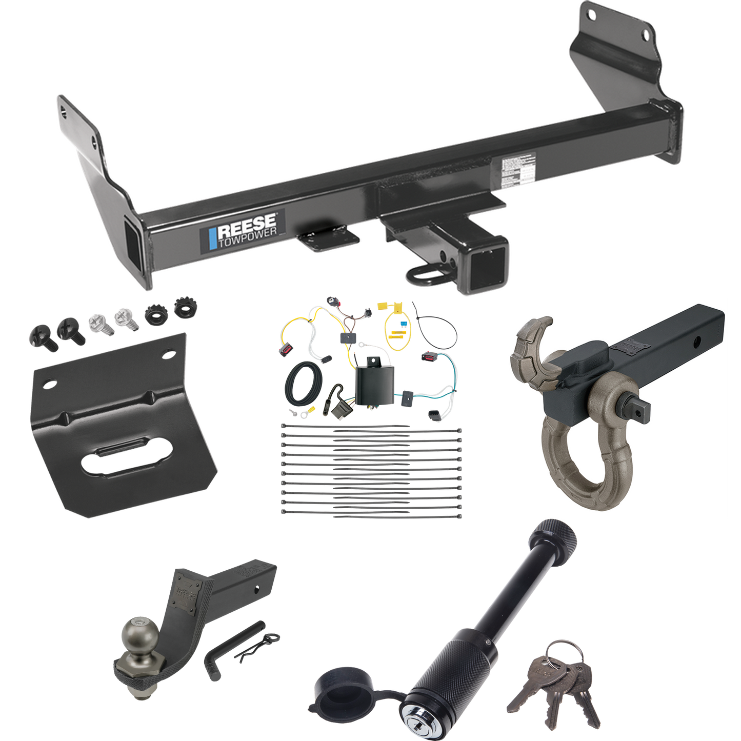 Fits 2022-2023 Jeep Grand Cherokee WK Trailer Hitch Tow PKG w/ 4-Flat Wiring + Interlock Tactical Starter Kit w/ 3-1/4" Drop & 2" Ball + Tactical Hook & Shackle Mount + Tactical Dogbone Lock + Wiring Bracket By Reese Towpower