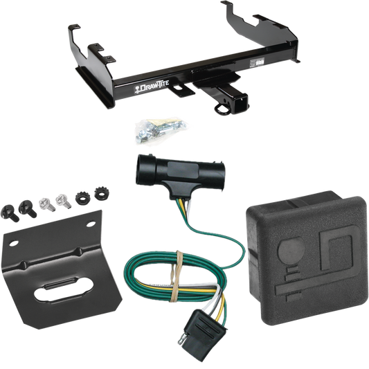 Fits 1979-1984 GMC K2500 Trailer Hitch Tow PKG w/ 4-Flat Wiring Harness + Wiring Bracket + Hitch Cover (For w/8' Bed Models) By Draw-Tite