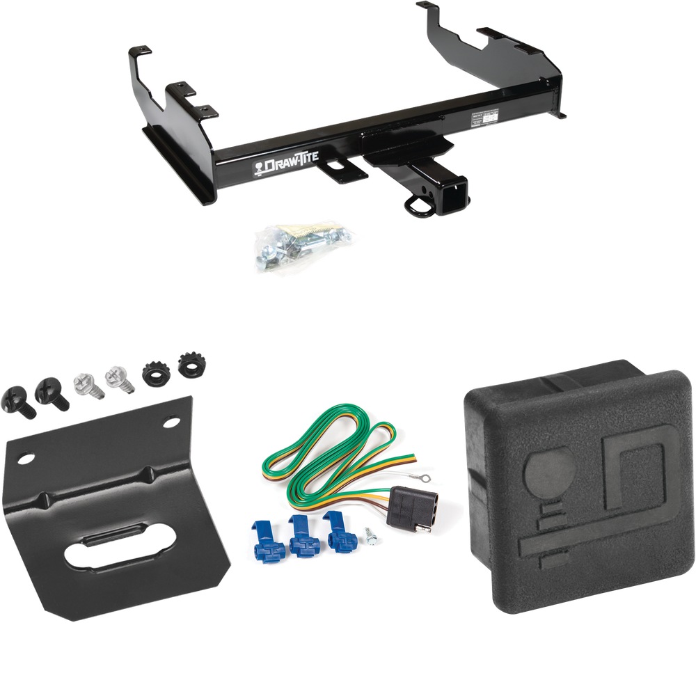 Fits 1974-1974 International 100 Trailer Hitch Tow PKG w/ 4-Flat Wiring Harness + Wiring Bracket + Hitch Cover By Draw-Tite