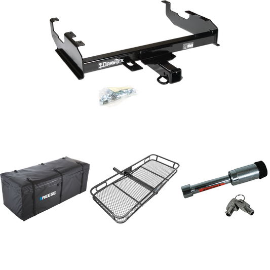Fits 1963-1965 GMC 1000 Series Trailer Hitch Tow PKG w/ 60" x 24" Cargo Carrier + Cargo Bag + Hitch Lock (For w/8' Bed Models) By Draw-Tite