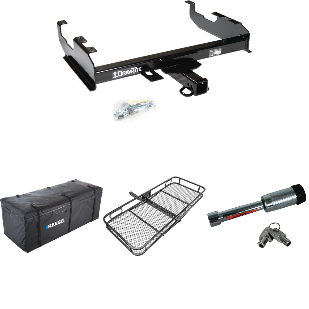 Fits 1963-1974 Ford F-350 Trailer Hitch Tow PKG w/ 60" x 24" Cargo Carrier + Cargo Bag + Hitch Lock By Draw-Tite