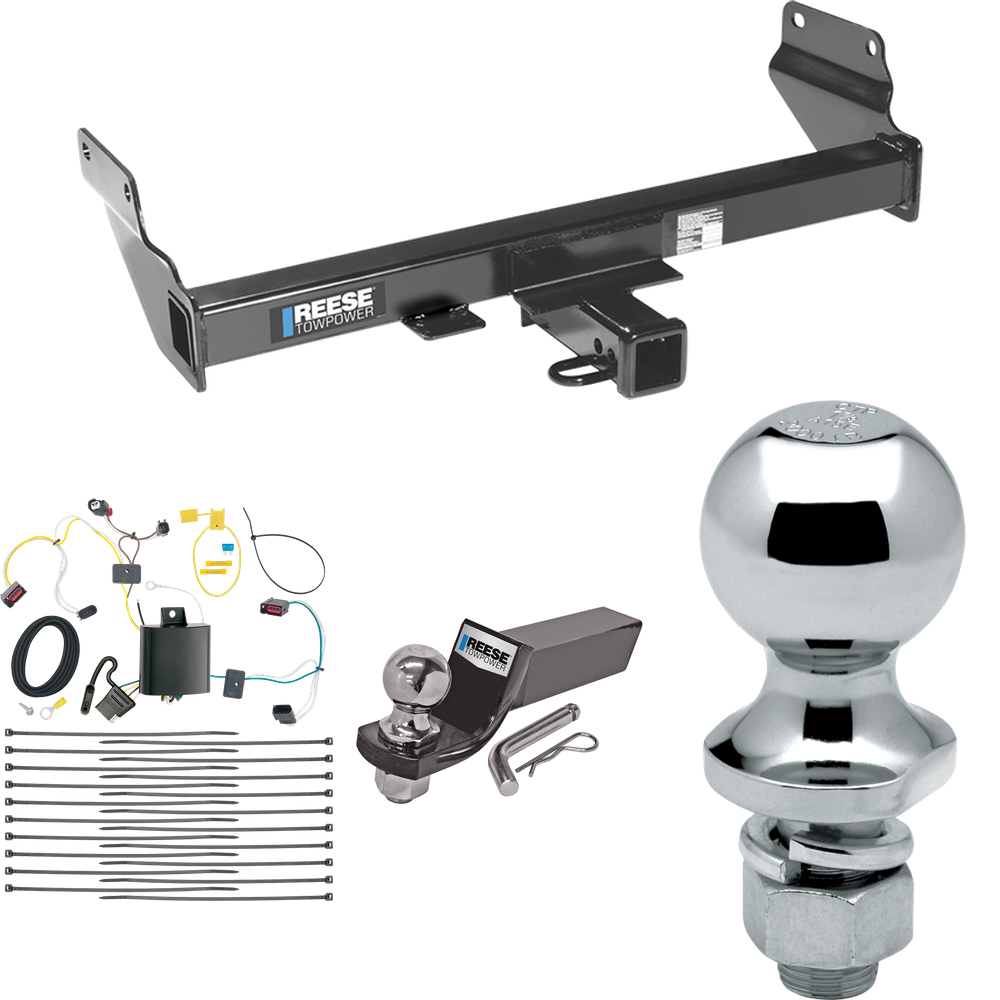 Fits 2014-2021 Jeep Grand Cherokee Trailer Hitch Tow PKG w/ 4-Flat Wiring + Starter Kit Ball Mount w/ 2" Drop & 2" Ball + 1-7/8" Ball (Excludes: w/OEM Tow Hook or ECODiesel Engine Models) By Reese Towpower