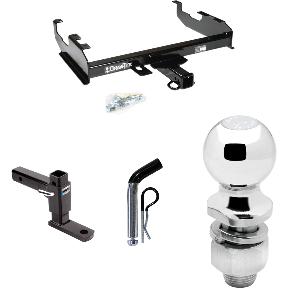 Fits 1977-1978 GMC K35 Trailer Hitch Tow PKG w/ Adjustable Drop Rise Ball Mount + Pin/Clip + 2" Ball (For w/8' Bed Models) By Draw-Tite