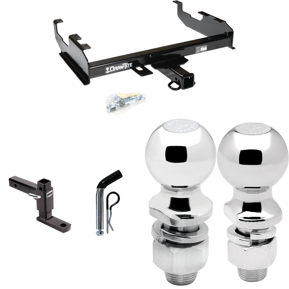 Fits 1979-1986 GMC C2500 Trailer Hitch Tow PKG w/ Adjustable Drop Rise Ball Mount + Pin/Clip + 2" Ball + 2-5/16" Ball (For w/8' Bed Models) By Draw-Tite