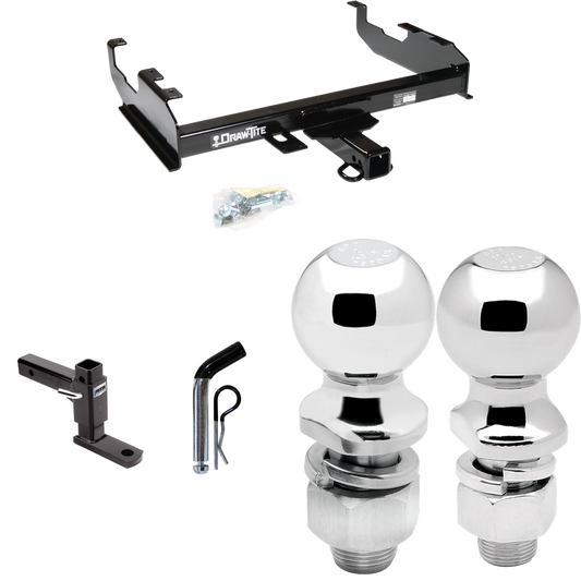 Fits 1979-1986 GMC C2500 Trailer Hitch Tow PKG w/ Adjustable Drop Rise Ball Mount + Pin/Clip + 2" Ball + 2-5/16" Ball (For w/8' Bed Models) By Draw-Tite