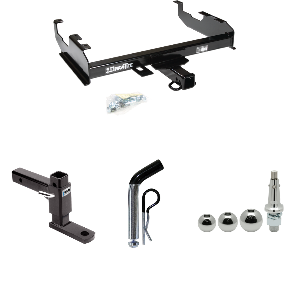 Fits 1974-1975 International 200 Trailer Hitch Tow PKG w/ Adjustable Drop Rise Ball Mount + Pin/Clip + Inerchangeable 1-7/8" & 2" & 2-5/16" Balls By Draw-Tite