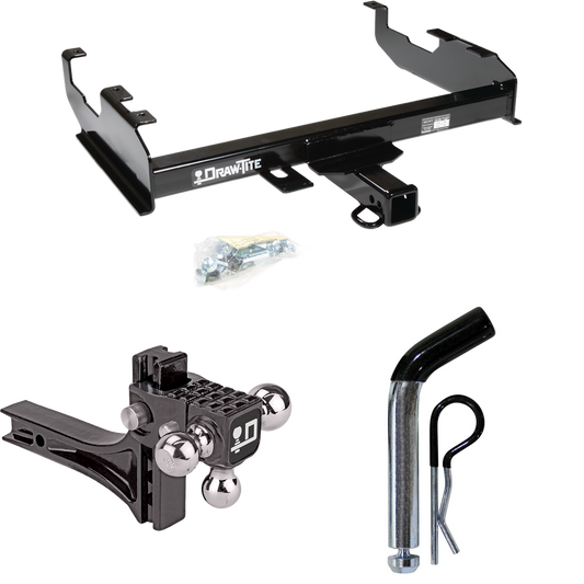 Fits 1988-1991 Chevrolet C3500 Trailer Hitch Tow PKG w/ Adjustable Drop Rise Triple Ball Ball Mount 1-7/8" & 2" & 2-5/16" Trailer Balls + Pin/Clip (For Crew Cab w/8' Bed Models) By Draw-Tite