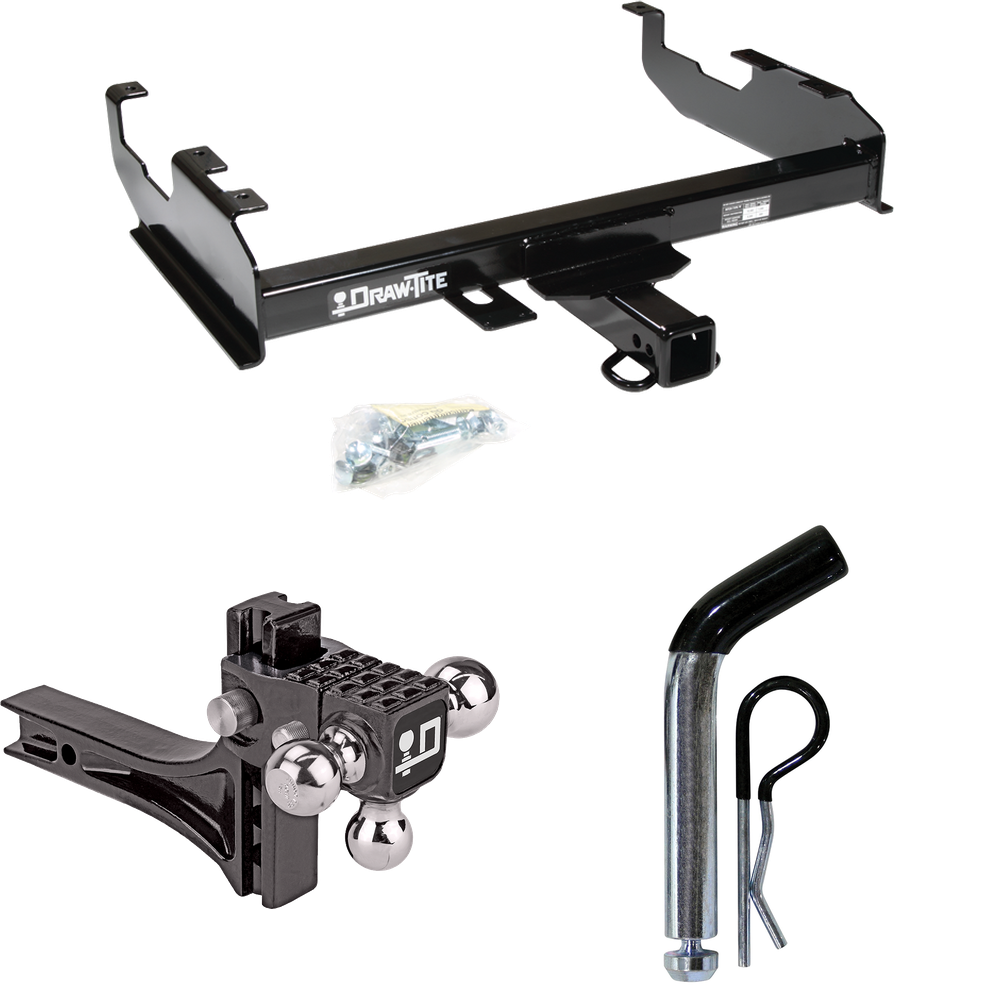 Fits 1971-1973 International 1110 Trailer Hitch Tow PKG w/ Adjustable Drop Rise Triple Ball Ball Mount 1-7/8" & 2" & 2-5/16" Trailer Balls + Pin/Clip By Draw-Tite