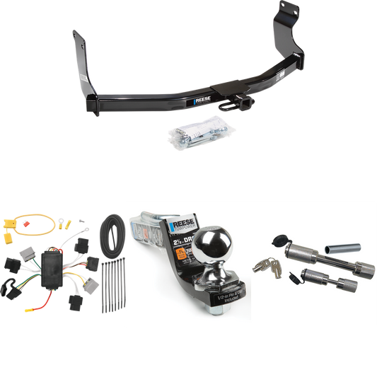 Fits 2005-2006 Mazda Tribute Trailer Hitch Tow PKG w/ 4-Flat Wiring Harness + Interlock Starter Kit w/ 2" Ball 2-1/2" Drop 2" Rise + Dual Hitch & Coupler Locks By Reese Towpower