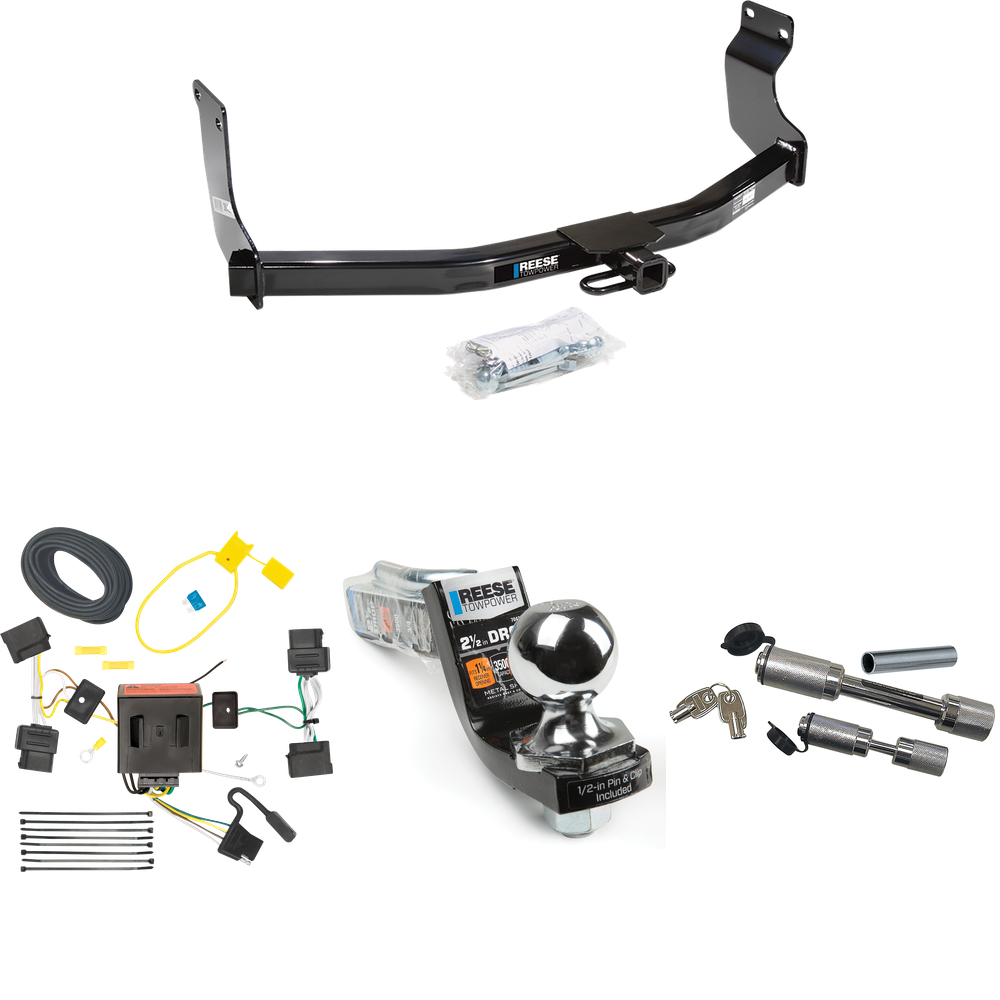 Fits 2008-2011 Mazda Tribute Trailer Hitch Tow PKG w/ 4-Flat Wiring Harness + Interlock Starter Kit w/ 2" Ball 2-1/2" Drop 2" Rise + Dual Hitch & Coupler Locks By Reese Towpower