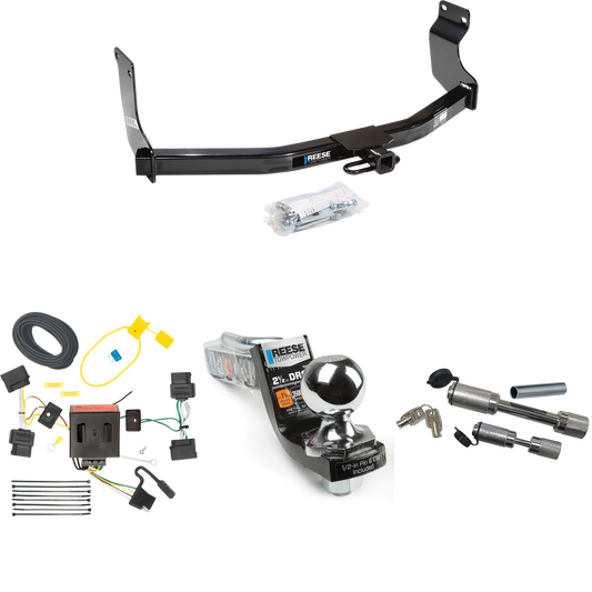 Fits 2008-2011 Mazda Tribute Trailer Hitch Tow PKG w/ 4-Flat Wiring Harness + Interlock Starter Kit w/ 2" Ball 2-1/2" Drop 2" Rise + Dual Hitch & Coupler Locks By Reese Towpower