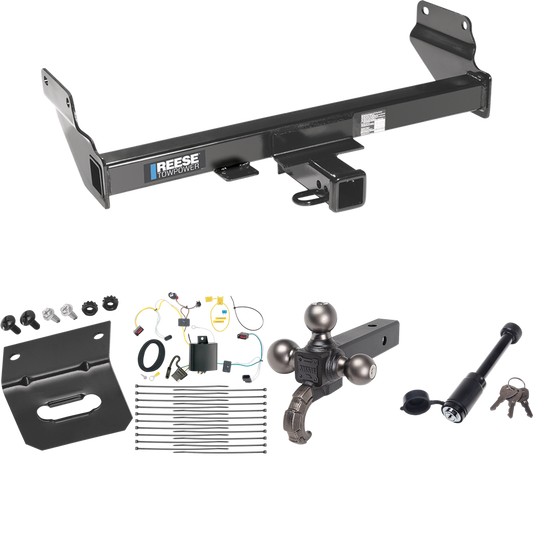 Fits 2014-2021 Jeep Grand Cherokee Trailer Hitch Tow PKG w/ 4-Flat Wiring + Triple Ball Tactical Ball Mount 1-7/8" & 2" & 2-5/16" Balls w/ Tow Hook + Tactical Dogbone Lock + Wiring Bracket (Excludes: w/OEM Tow Hook or ECODiesel Engine Models) By Rees