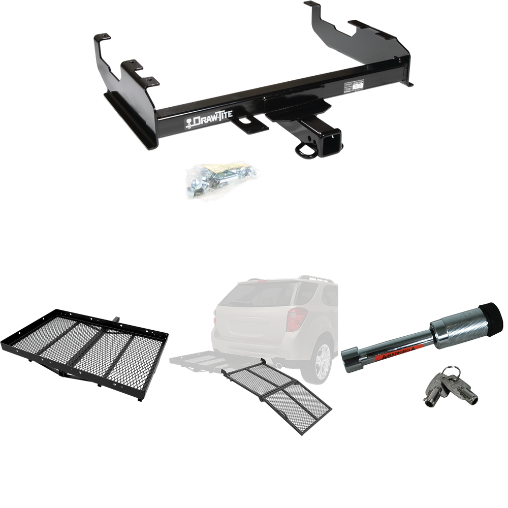 Fits 1988-1991 Chevrolet C2500 Trailer Hitch Tow PKG w/ Cargo Carrier + Bi-Fold Ramp + Hitch Lock (For Crew Cab w/8' Bed Models) By Draw-Tite