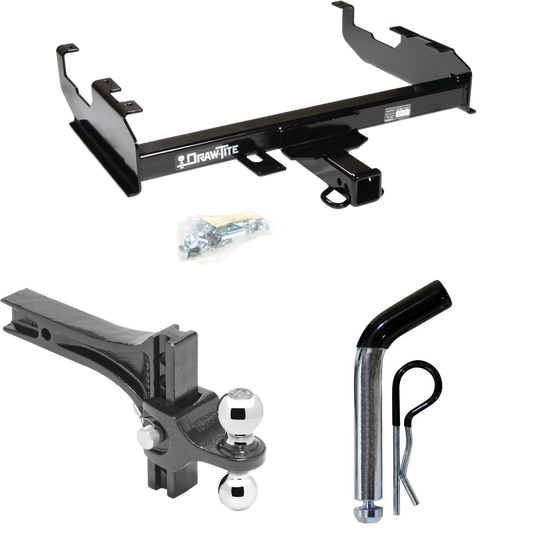 Fits 1979-1986 GMC K3500 Trailer Hitch Tow PKG w/ Dual Adjustable Drop Rise Ball Ball Mount 2" & 2-5/16" Trailer Balls + Pin/Clip (For w/8' Bed Models) By Draw-Tite