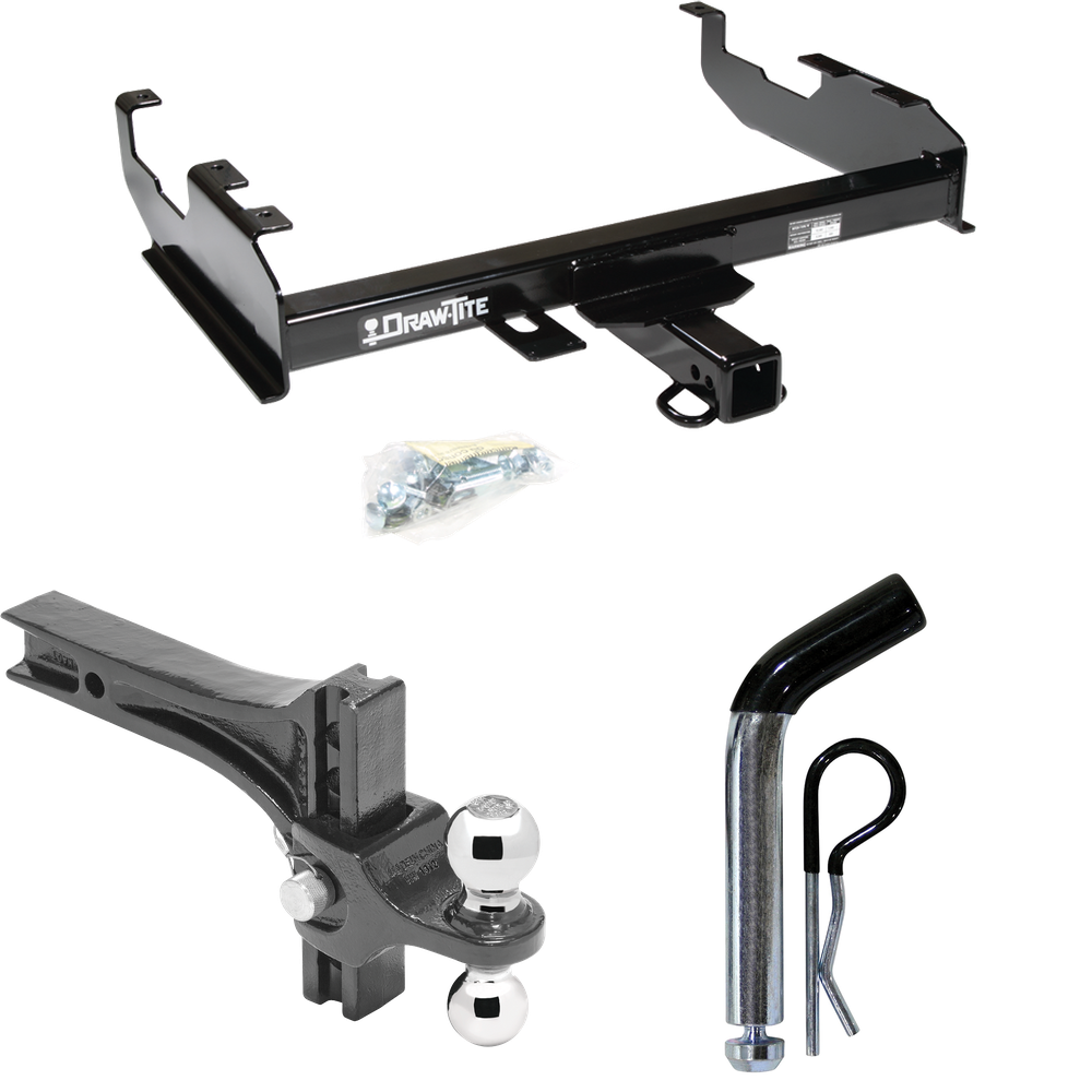 Fits 1979-1986 GMC K3500 Trailer Hitch Tow PKG w/ Dual Adjustable Drop Rise Ball Ball Mount 2" & 2-5/16" Trailer Balls + Pin/Clip (For w/8' Bed Models) By Draw-Tite