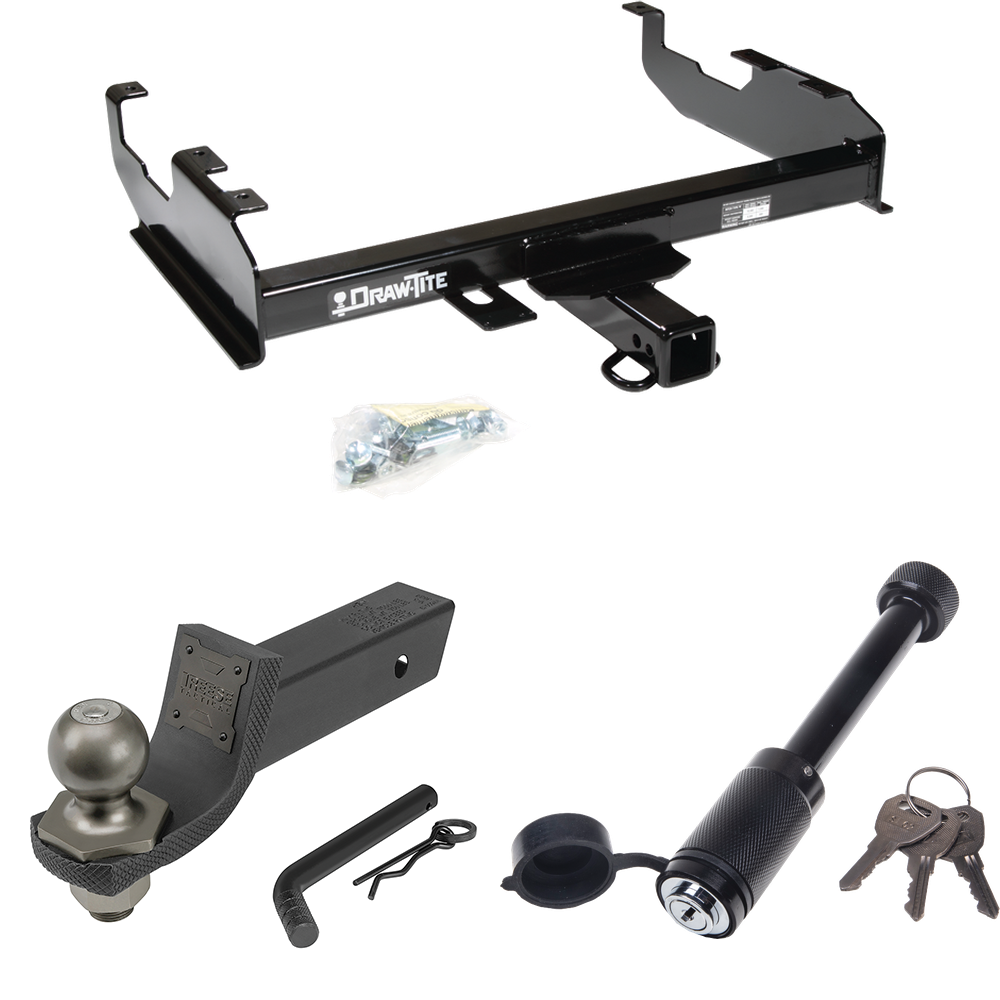 Fits 1979-1984 GMC C3500 Trailer Hitch Tow PKG + Interlock Tactical Starter Kit w/ 2" Drop & 2" Ball + Tactical Dogbone Lock (For w/8' Bed Models) By Draw-Tite