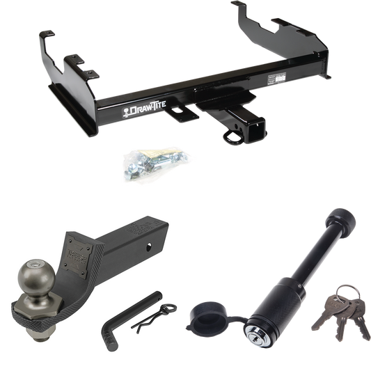 Fits 1979-1984 GMC C3500 Trailer Hitch Tow PKG + Interlock Tactical Starter Kit w/ 2" Drop & 2" Ball + Tactical Dogbone Lock (For w/8' Bed Models) By Draw-Tite