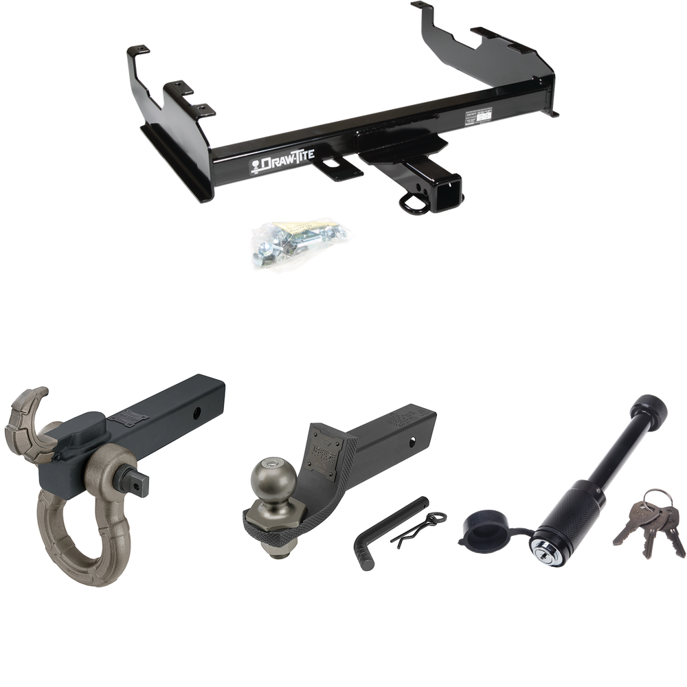 Fits 1979-1984 GMC C3500 Trailer Hitch Tow PKG + Interlock Tactical Starter Kit w/ 2" Drop & 2" Ball + Tactical Hook & Shackle Mount + Tactical Dogbone Lock (For w/8' Bed Models) By Draw-Tite