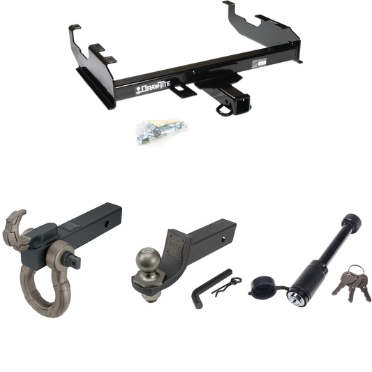 Fits 1979-1984 GMC C3500 Trailer Hitch Tow PKG + Interlock Tactical Starter Kit w/ 2" Drop & 2" Ball + Tactical Hook & Shackle Mount + Tactical Dogbone Lock (For w/8' Bed Models) By Draw-Tite