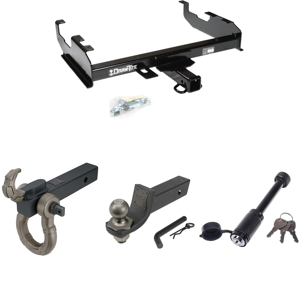Fits 1963-1972 Ford F-100 Trailer Hitch Tow PKG + Interlock Tactical Starter Kit w/ 2" Drop & 2" Ball + Tactical Hook & Shackle Mount + Tactical Dogbone Lock By Draw-Tite