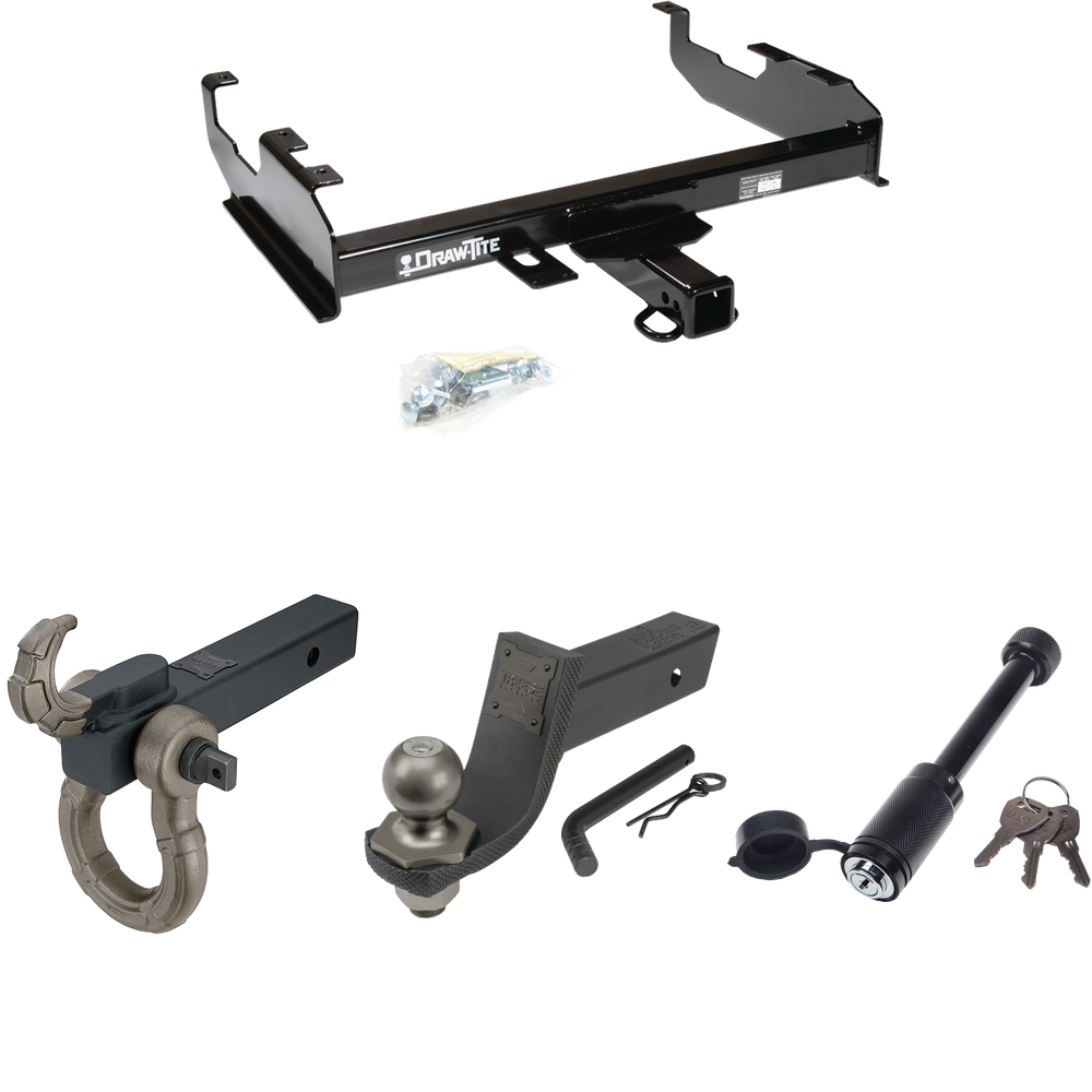 Fits 1979-1984 GMC C2500 Trailer Hitch Tow PKG + Interlock Tactical Starter Kit w/ 3-1/4" Drop & 2" Ball + Tactical Hook & Shackle Mount + Tactical Dogbone Lock (For w/8' Bed Models) By Draw-Tite